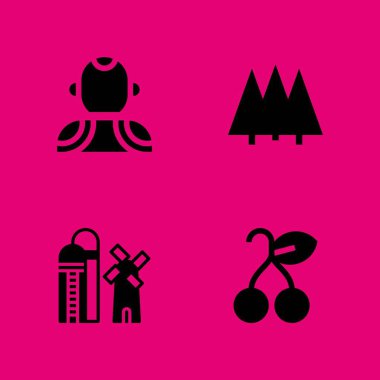 ağaç Icon set. kiraz, ahır ve orman vektör grafik tasarım ve web için simge