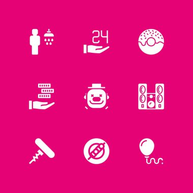 9 parti simgesi ile grafik tasarım ve web için şiş, palyaço ve saat vektör çizim seti