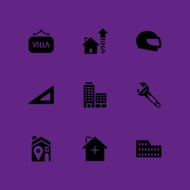 İnşaat Icon set. grafik tasarım ve web için kask, villa ve İngiliz anahtarı vektör simge