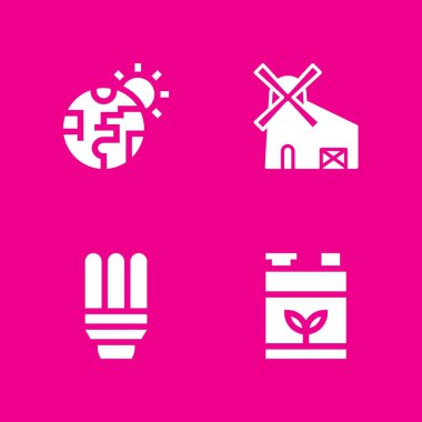 yel değirmeni, pil, Eko ışık ve küresel ısınma simgeleri ayarlayın. Vektör grafik tasarım web ve uygulama için