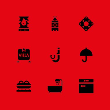 su Icon set. grafik tasarım ve web için soda, şnorkel ve villa vektör simge