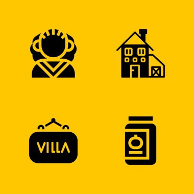 4 ağaç simgesi ile grafik tasarım ve web için konserve, ahır ve amhara vektör çizim seti