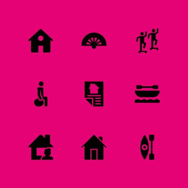 Çift Icon set. grafik tasarım ve web için mortgage, ev ve egzersiz vektör simge