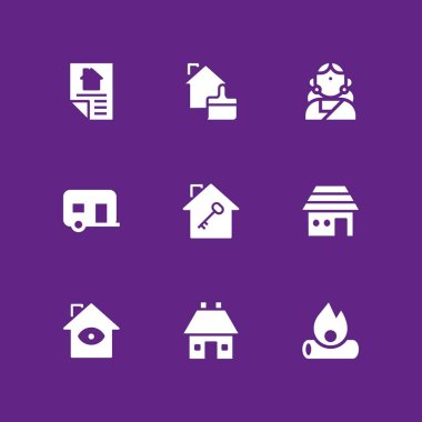9 aile Icon set grafik tasarım ve web için ipotek, karavan ve ev vektör çizim ile