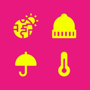 Weather simge seti. Kış şapka, termometre ve grafik tasarım ve web için küresel ısınma vektör simgeleri
