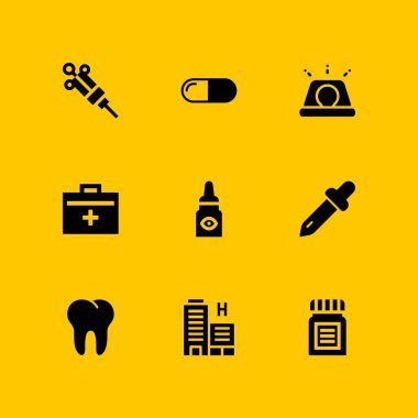 Tıbbi simge seti. grafik tasarım ve web için simge vektör göz damlası, şırınga ve Tıp