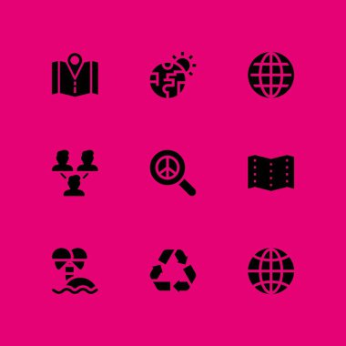 küresel ısınma, geri dönüşüm ve küresel vektör çizim grafik tasarım ve web için ayarla 9 earth simgesini