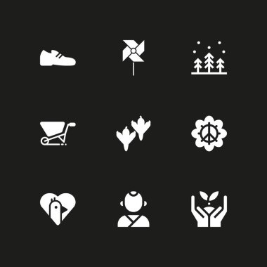 9 bahar simgesi ile grafik tasarım ve web için orman, çiçek ve kuş vektör çizim seti