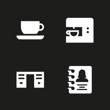 kahve Icon set. masası, çay bardağı ve grafik tasarım ve web için kahve makinesi vektör simge