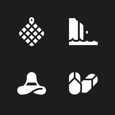 Plaj simge seti. grafik tasarım ve web için sahil, pamela ve havlu vektör simge