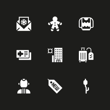 9 tatil simgesi Bagaj, Noel kartı ve grafik tasarım ve web için otel vektör çizim seti