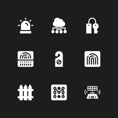 9 set anahtar ile bulut bilgi işlem güvenlik simgesi ve grafik tasarım ve web için illüstrasyon vektör şifre