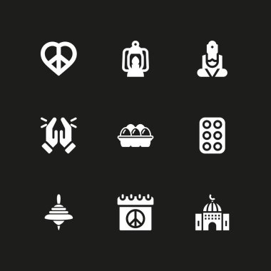 grafik tasarım ve web için illüstrasyon vektör 9 din simge kümesi dua ile barış ve yumurta