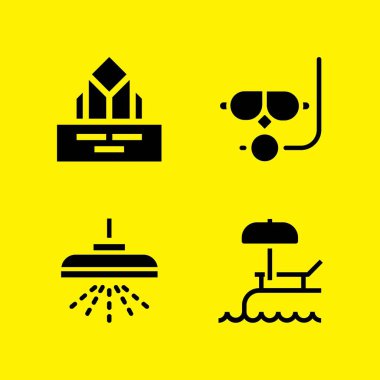 su Icon set. Buzdağı, duş ve grafik tasarım ve web için şnorkel vektör simgeleri