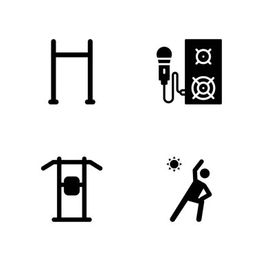 Eğitim Icon set. hoparlör, çekme kadar bar ve grafik tasarım ve web için egzersizler vektör simge