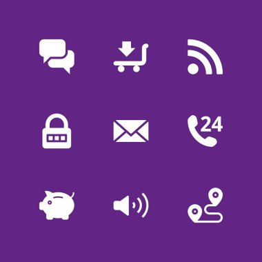 Icon set düğmesine basın. grafik tasarım ve web için simge vektör RSS, e-posta ve alışveriş sepeti