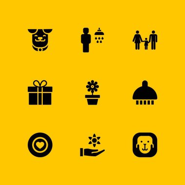 Icon set seviyorum. grafik tasarım ve web için çiçek, köpek ve maymun vektör simge