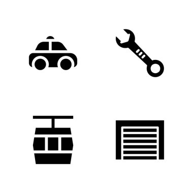 Araba Icon set. grafik tasarım ve web için taksi, İngiliz anahtarı ve teleferik kabin vektör simgesi