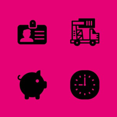 İş Icon set. saat, kumbara ve grafik tasarım ve web için kamyon vektör simge