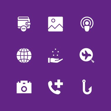 9 web simgesi ile grafik tasarım ve web için görüntü, telefon ve internet vektör çizim seti