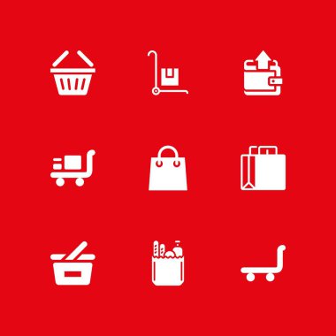 Alışveriş Icon set. arabası, alışveriş çantası ve grafik tasarım ve web için m-cüzdan vektör simge