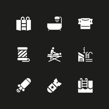 Spa Icon set. Masaj, yüzme havuzu ve grafik tasarım ve web için iş parçacığı vektör simge