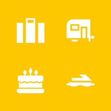 tatil Icon set. grafik tasarım ve web için Jet ski, karavan ve Doğum günü pasta vektör simgesi