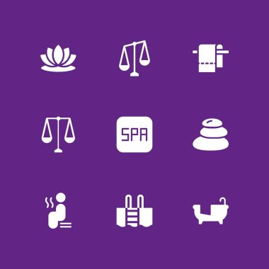Spa Icon set. grafik tasarım ve web için Spa, küvet ve lotus vektör simge