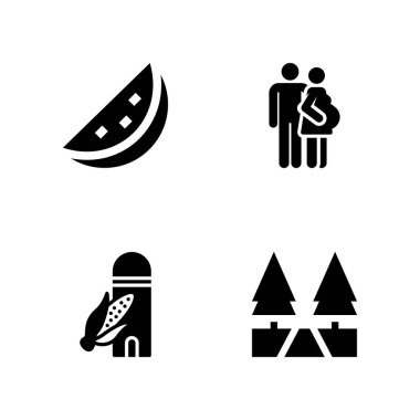 4 Doğa simgesi ile grafik tasarım ve web için ahır, Aile ve karpuz vektör çizim seti