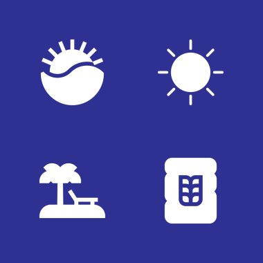 4 yaz simgesi ile grafik tasarım ve web için güneş, gün batımı ve buğday vektör çizim seti
