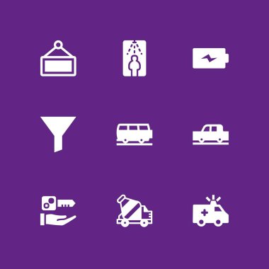 Araba Icon set. Van, beton mikseri ve grafik tasarım ve web için pil vektör simge