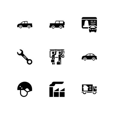 Araba Icon set. Jeep, toplu taşıma ve grafik tasarım ve web için kamyonet vektör simge