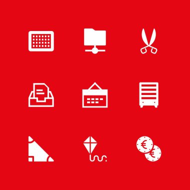 Kağıt Icon set. Euro, makas ve grafik tasarım ve web için klasör vektör simge