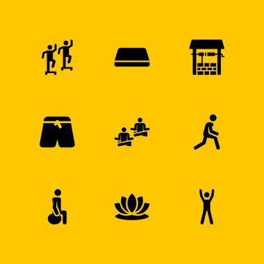 Yoga Icon set. egzersiz, germe ve de grafik tasarım ve web için simge vektör
