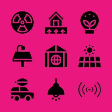 enerji Icon set. Ampul ile asılı, kablosuz ve radyoaktivite vektör grafik tasarım ve web için simgeleri