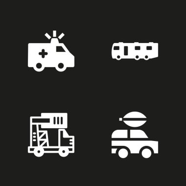 Araba Icon set. grafik tasarım ve web için elektrikli araba, karavan ve kamyon vektör simgesi