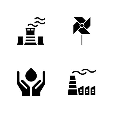 4 enerji simge kümesi ile fabrika, fırıldak ve su vektör çizim grafik tasarım ve web için Kaydet