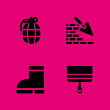 4 grunge Icon set brickwall ile boya fırçası ve çizmeler vektör grafik tasarım ve web için illüstrasyon