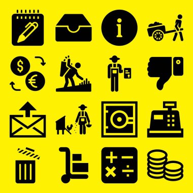 İş Icon set. Arabası, çiftçi ve grafik tasarım ve web için çöp vektör simgeleri