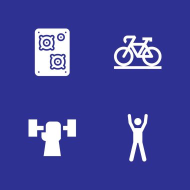 Eğitim Icon set. grafik tasarım ve web için halter, Bisiklet ve egzersiz vektör simge