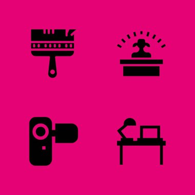 İş Icon set. video kamera, boya fırçası ve grafik tasarım ve web için masaüstü vektör simge