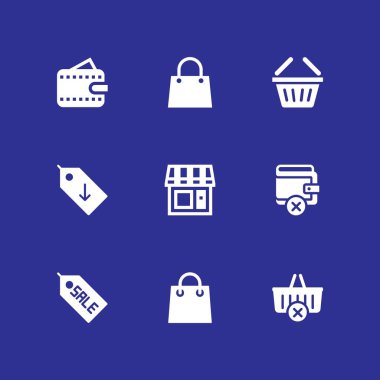 Alışveriş Icon set. alışveriş çantası, alışveriş sepeti ve grafik tasarım ve web için m-cüzdan vektör simge