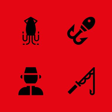 Icon set balık. çubuk balıkçılık, balıkçılık ve grafik tasarım ve web için Malezya vektör simge