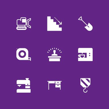 İş Icon set. teyp ölçme, buldozer ve kahve makinesi vektör grafik tasarım ve web için simge