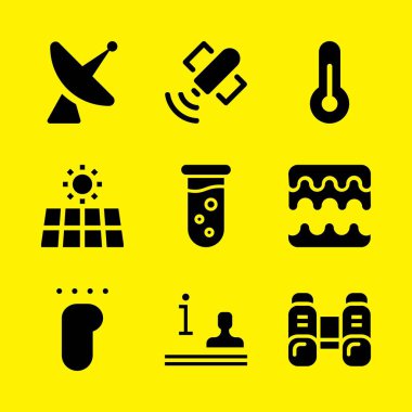 Bilim Icon set. Ses dalgaları, termometre ve grafik tasarım ve web için güneş enerjisi vektör simgeleri