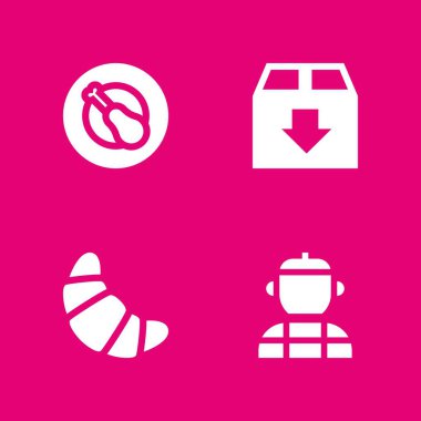 simge seti ile kruvasan, tavuk ve Fransız vektör çizim grafik tasarım ve web için 4 yemek