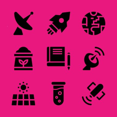 Bilim Icon set. Başlatılması ile tüp ve seyyare yerküre vektör grafik tasarım ve web için simgeleri