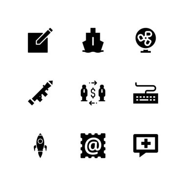 teknoloji Icon set. grafik tasarım ve web için roket, Düzenle ve vantilatör vektör simgesi