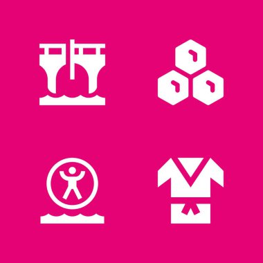 Yaz Icon set. grafik tasarım ve web için Zorbing, kimono ve bungee-jumping vektör simge