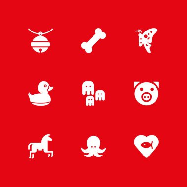 9 hayvan Icon set grafik tasarım ve web için kemik, domuz ve kelebek vektör çizim ile